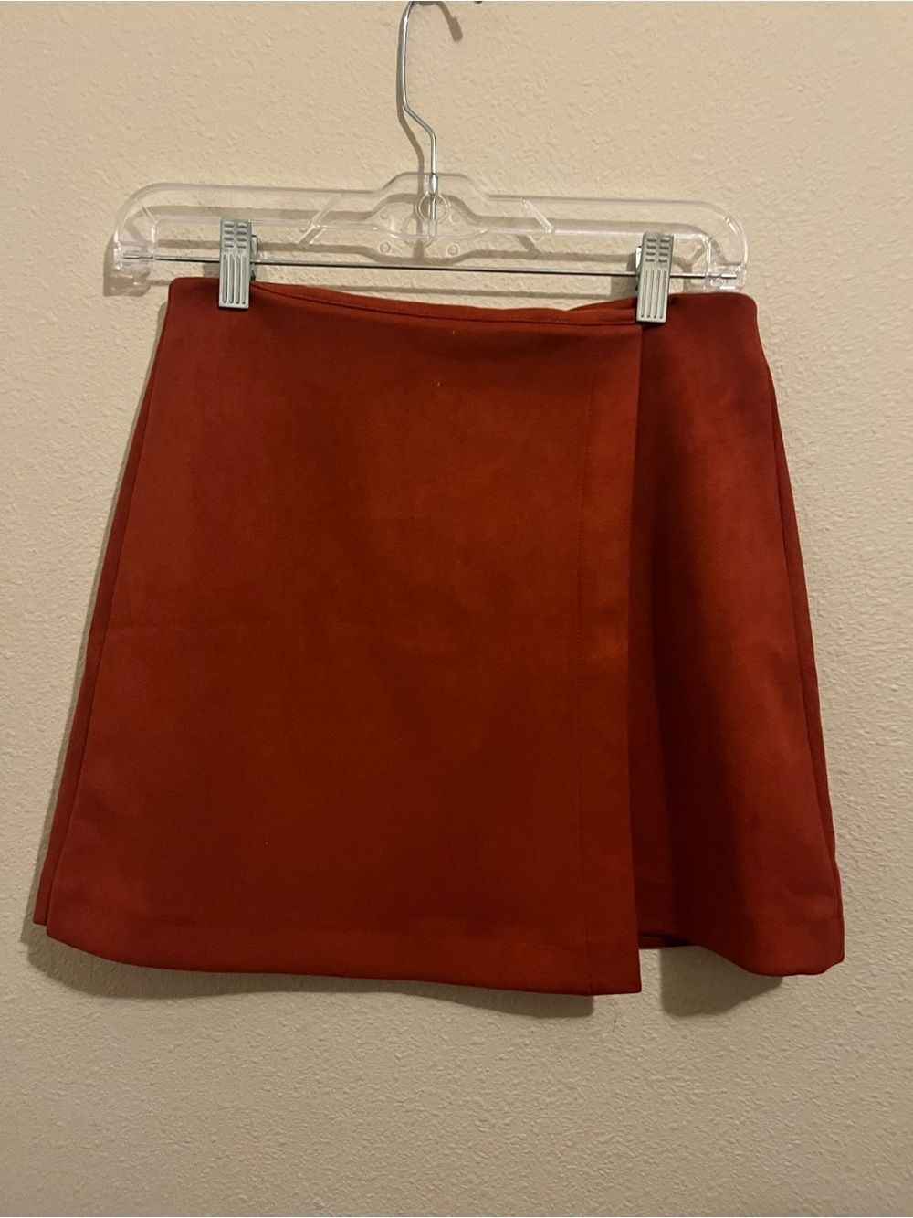 Gianni Bini Rust Orange Faux-Suede Wrap Mini Skirt